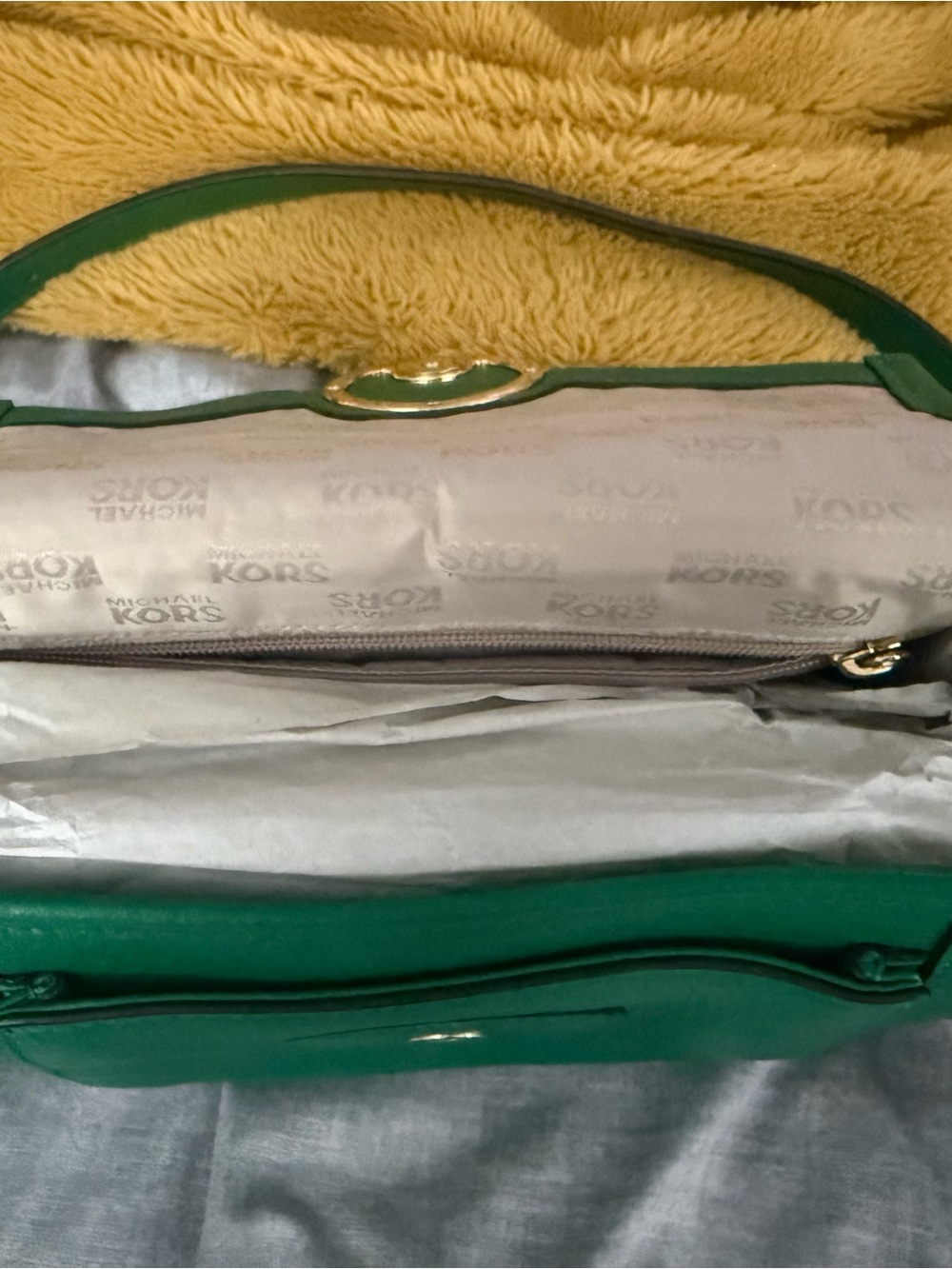 Michael Kors Emerald Green Pebbled Leather Crossbody with Gold MK Logo - Picture 3 of 4
